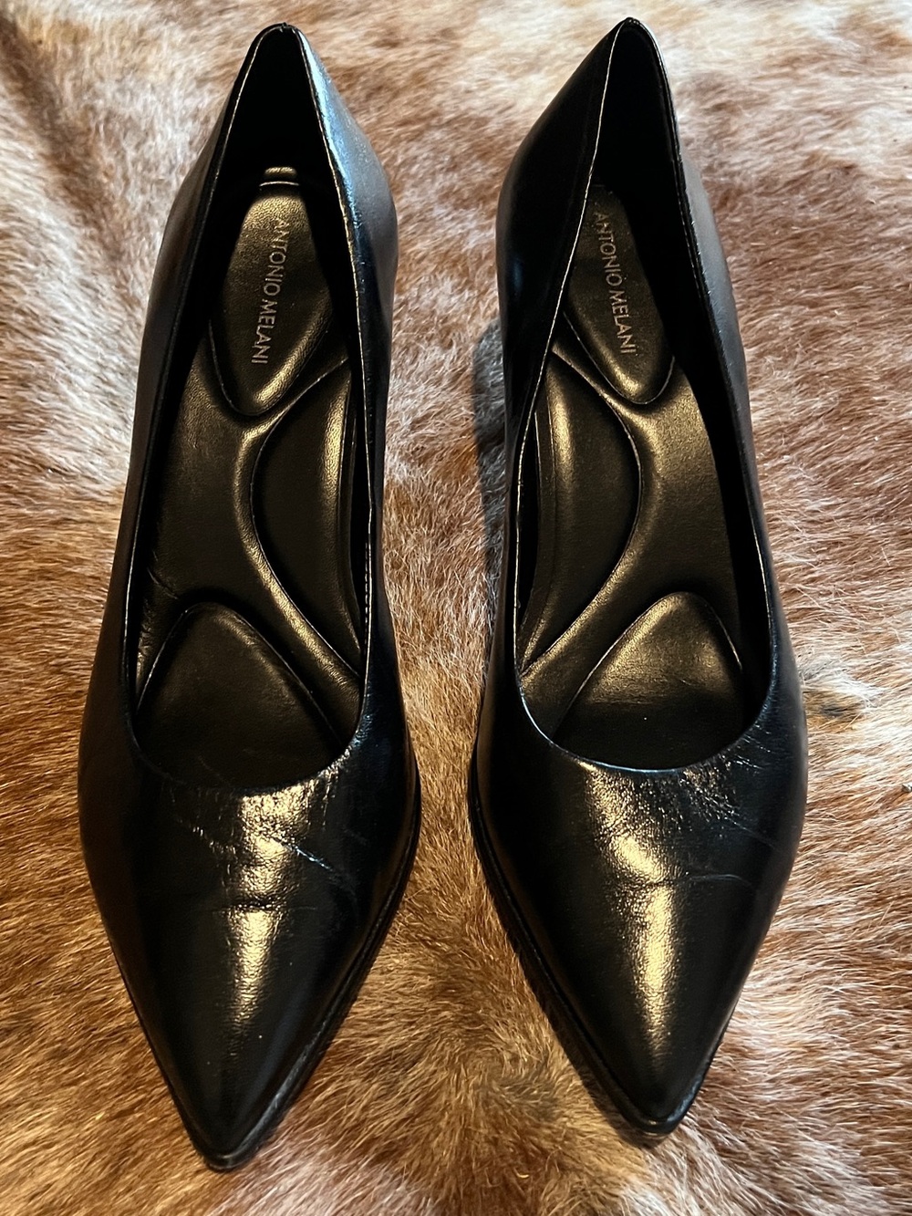 ANTONIO MELANI Black Pointed Leather Pumps with Cushioned Insole